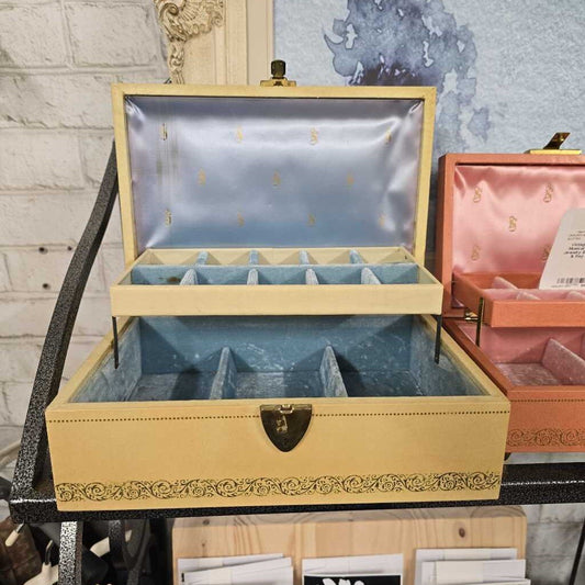 Vintage Mele Yellow Lock & Key Jewelry Box