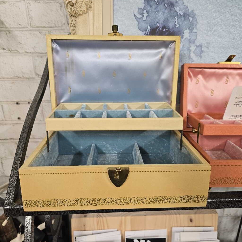 Vintage Mele Yellow Lock & Key Jewelry Box