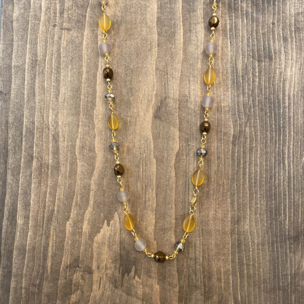 NECKLACE (VINTAGE BEADS - YELLOW/GRAY)