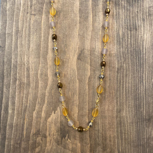 NECKLACE (VINTAGE BEADS - YELLOW/GRAY)