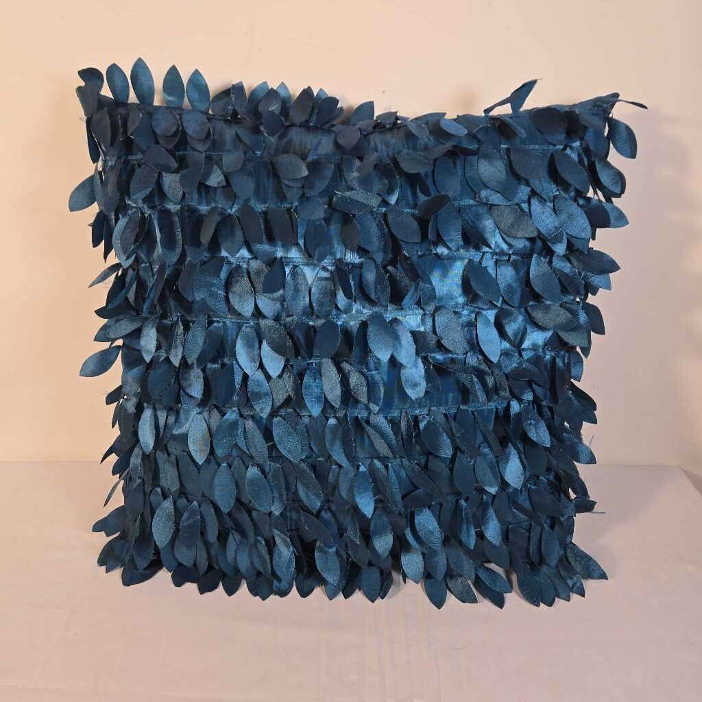 BLUE SATIN LEAF PILLOW