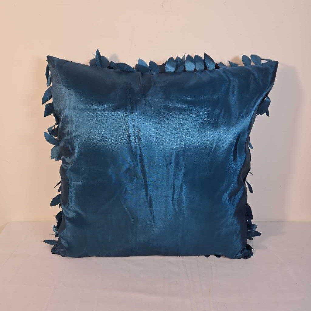 BLUE SATIN LEAF PILLOW
