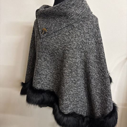 FUR LINED GREY PONCHO