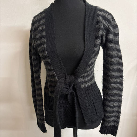 STRIPED TIE-FRONT SWEATER