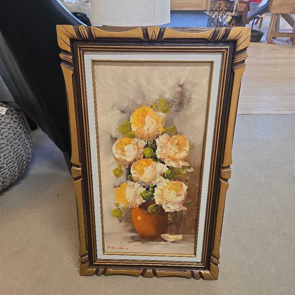 VTG ORIGINAL OIL - FLOWERS IN VASE
