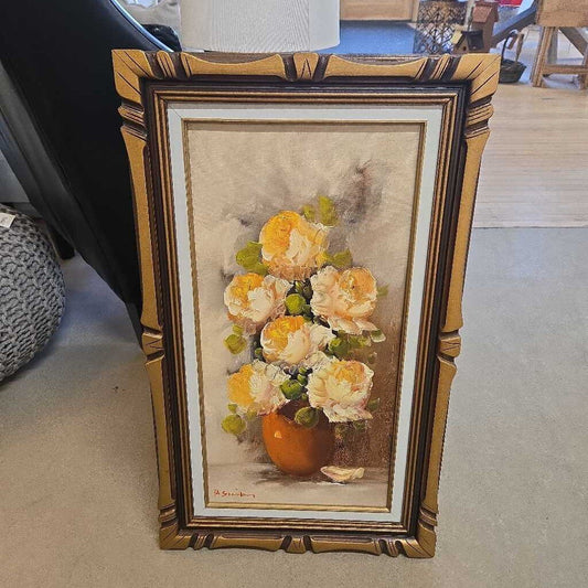 VTG ORIGINAL OIL - FLOWERS IN VASE