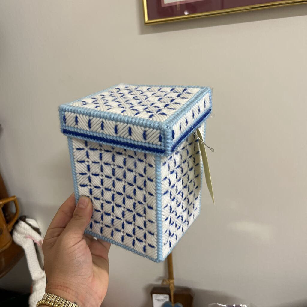 White/Blue Needlepoint Box
