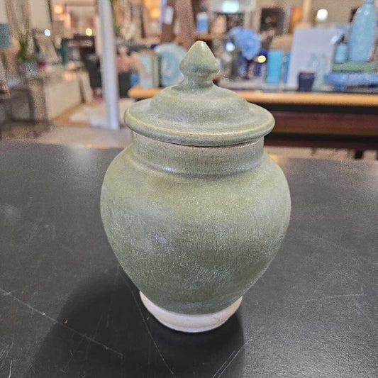 SAGE LIDDED POTTERY VASE