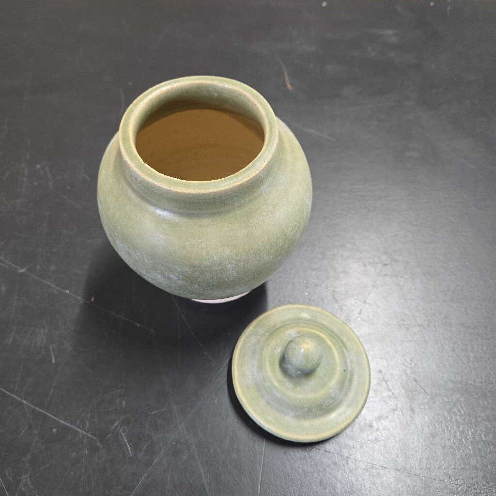 SAGE LIDDED POTTERY VASE