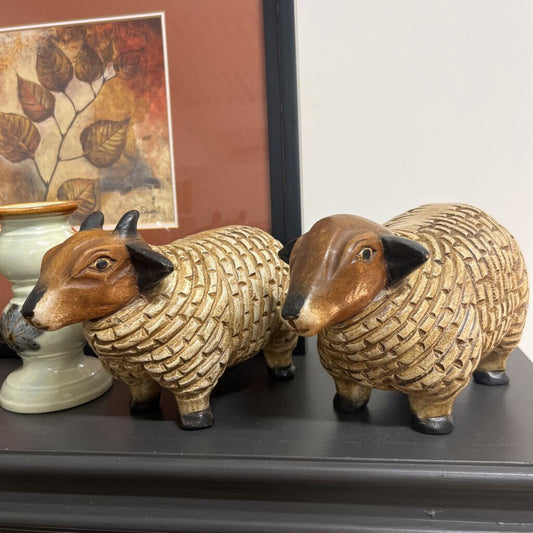 VTG CARVED WOODEN SHEEP FOLK ART FIGURINE