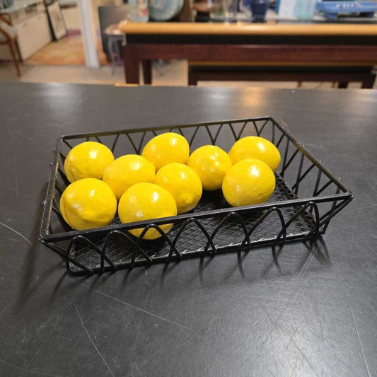 BLACK BASKET W/9 FAUX LEMONS