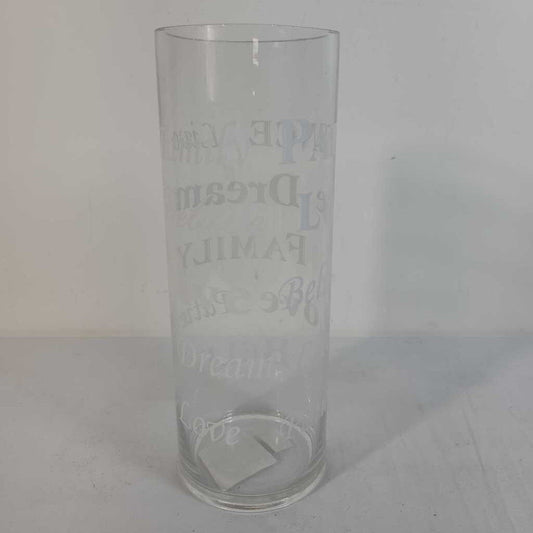GLASS VASE W/ WRITTING