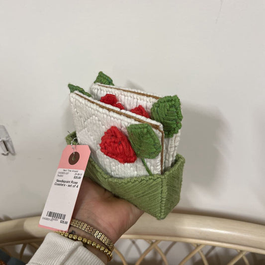 Needlepoint Rose Coasters - set of 4