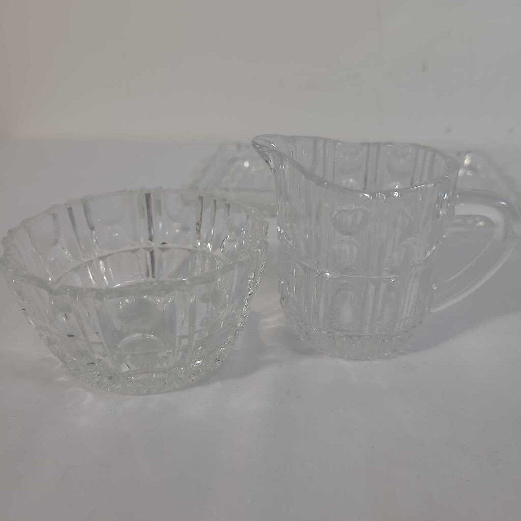 BOHEMIA CRYSTAL CREAM & SUGAR W/SERVING PLATTER