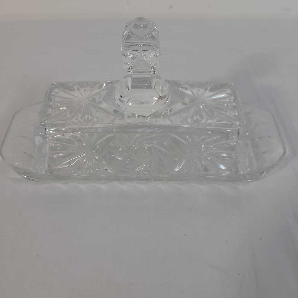 VTG PINWHEEL CRYSTAL LIDDED BUTTER DISH