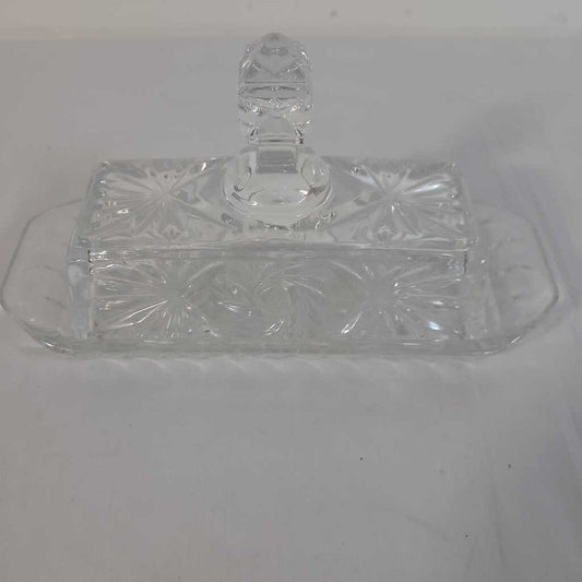 VTG PINWHEEL CRYSTAL LIDDED BUTTER DISH