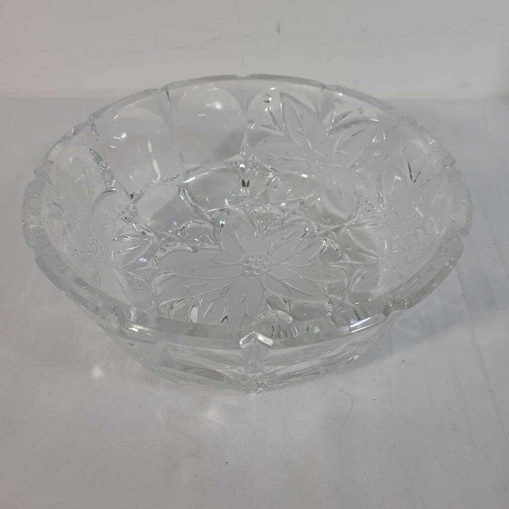 VTG HEAVY CRYSTAL BOWL W/ETCHED FLOWERS