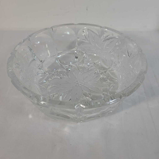 VTG HEAVY CRYSTAL BOWL W/ETCHED FLOWERS