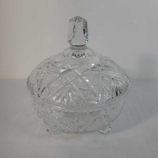 CRYSTAL FOOTED DISH W/LID