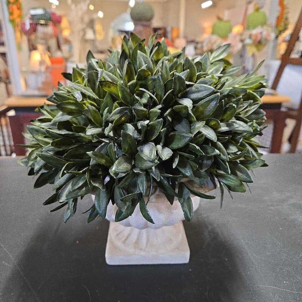 FAUX GREENERY IN CEMENT POT