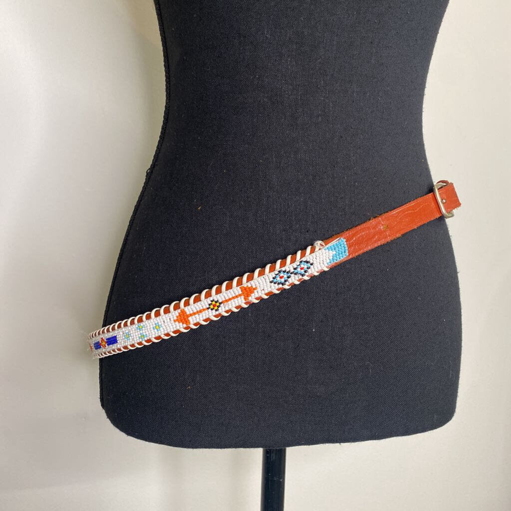 HANDMADE BEADED BROWN LEATHER BELT
