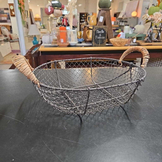 WIRE BASKET W/WOVEN HANDLES