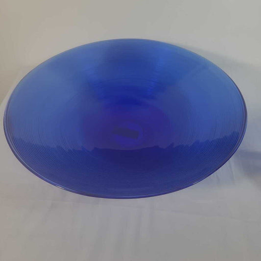 BLUE GLASS RIBBED BOWL