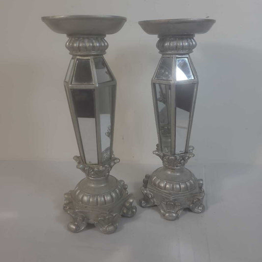PR SILVER/MIRRORED CANDLE HOLDERS