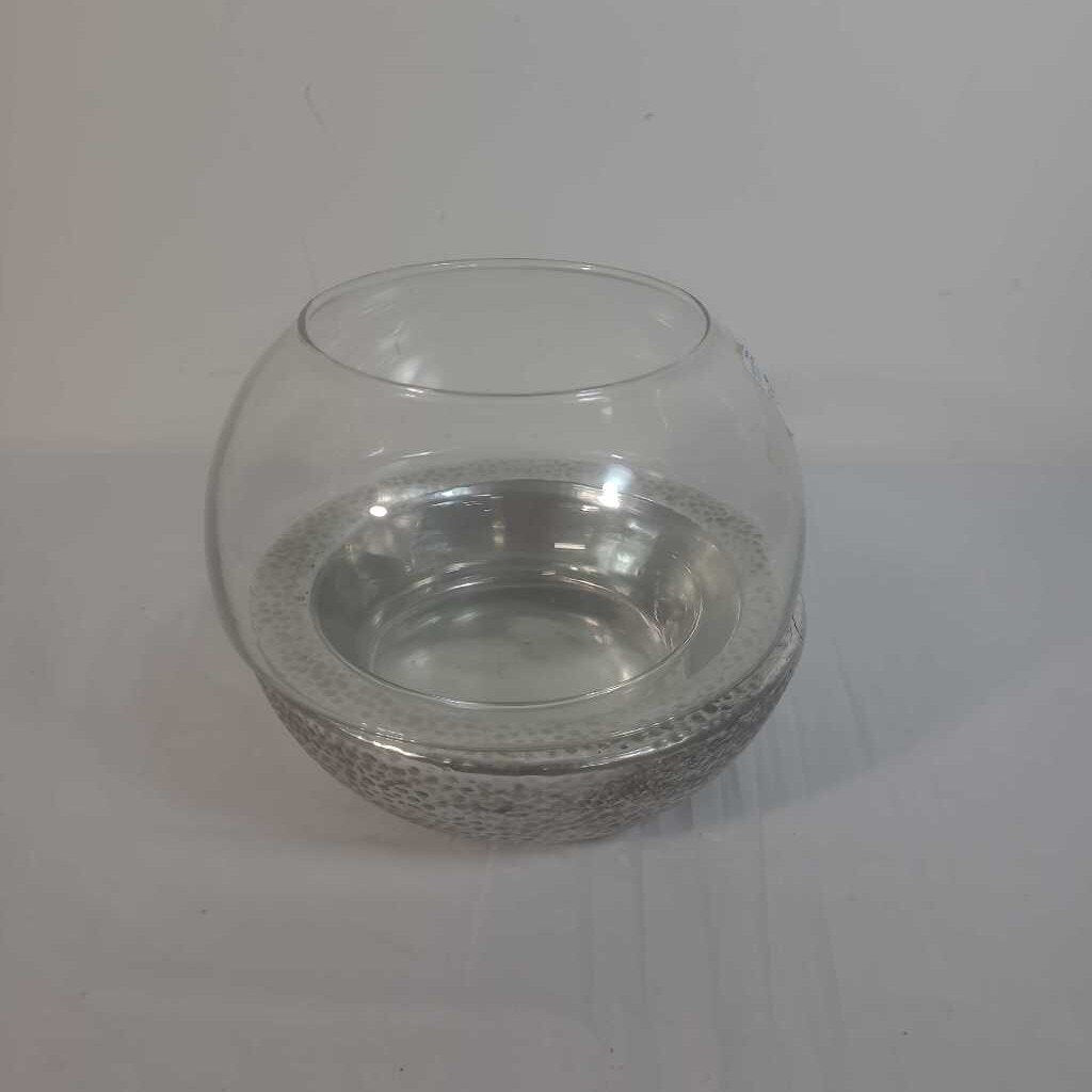 2pc SILVER/GLASS CANDLE HOLDER