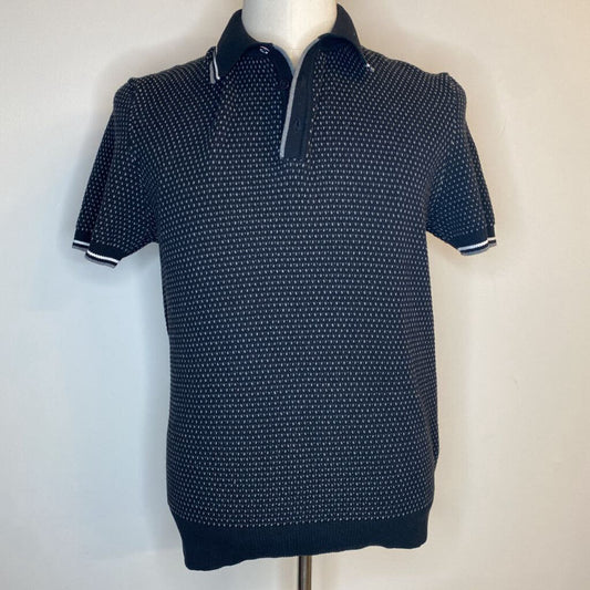 BEN SHERMAN - BLACK TEXTURED S/S KNIT POLO SHIRT