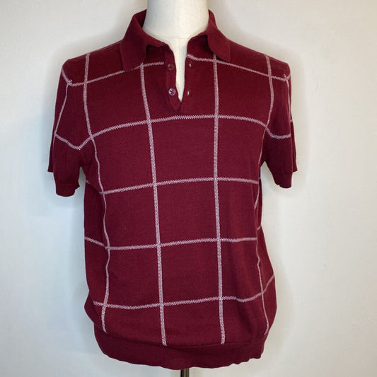 BEN SHERMAN - RED JACQUARD CHECK S/S POLO SHIRT