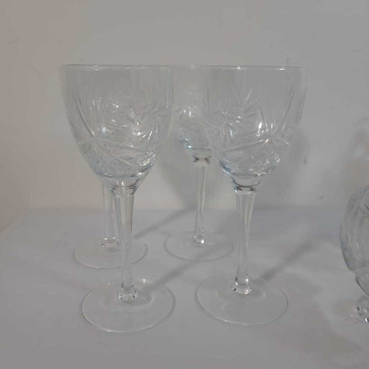 S/4 PINWHEEL CRYSTAL WHITE WINE GLASSES