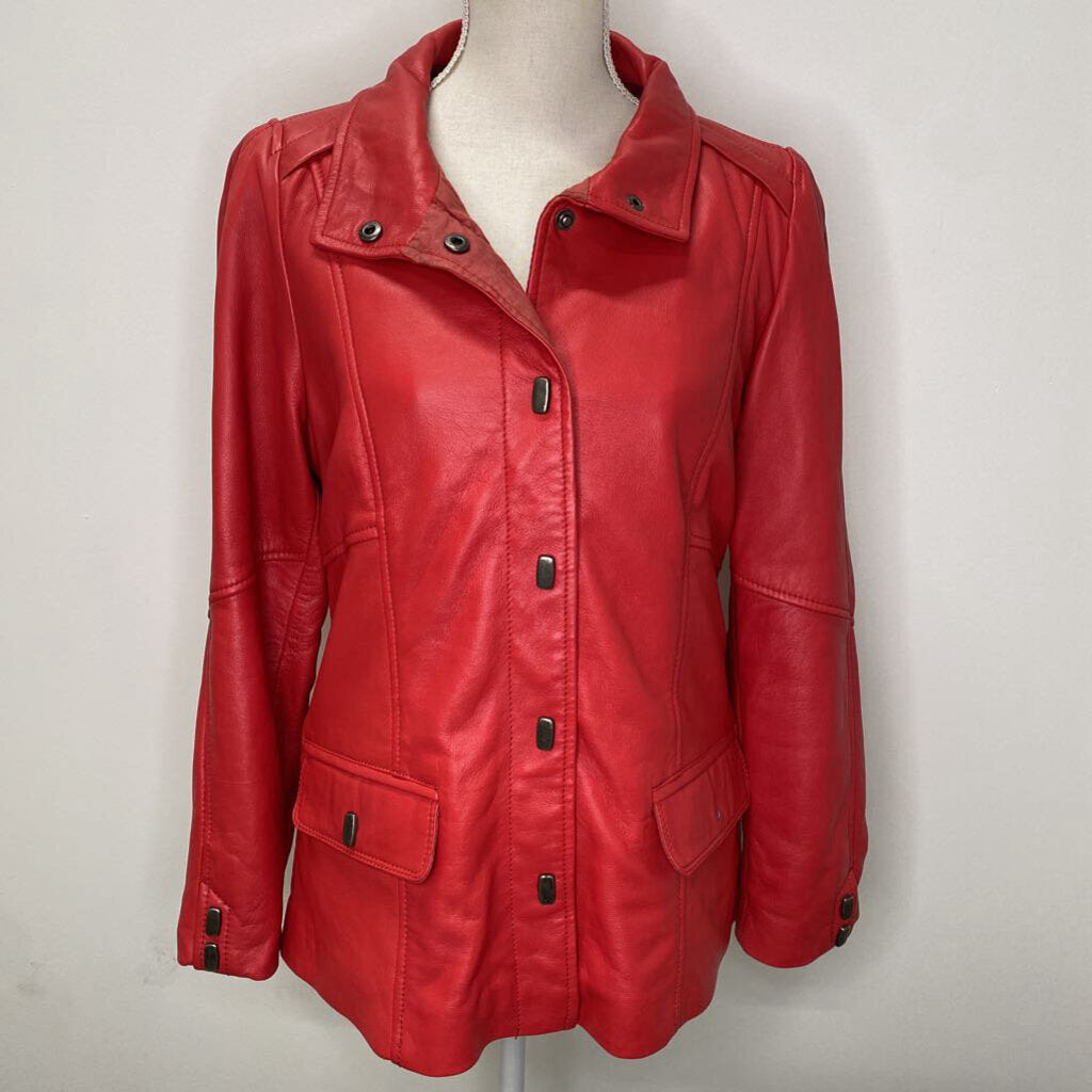 HYDE HOUSE - RED LEATHER BUTTON UP COAT