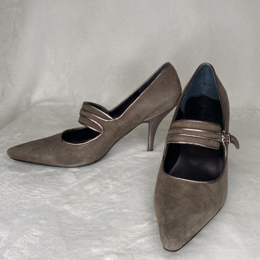 PORTIA - GREY SUEDE LEATHER HEELS W/ STRAP