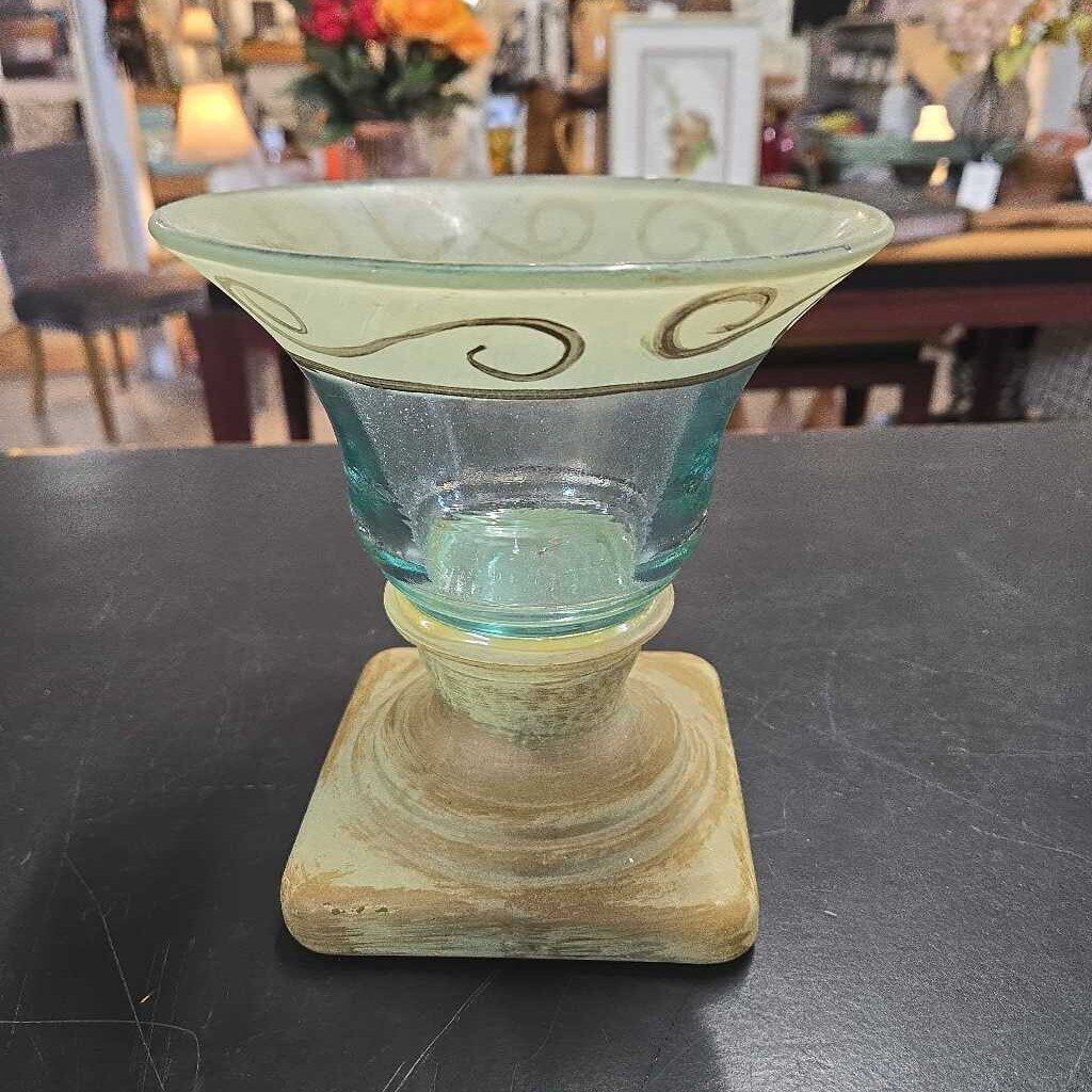 GOLD DISTRESSED GLASS CANDLE HOLDER/DISH
