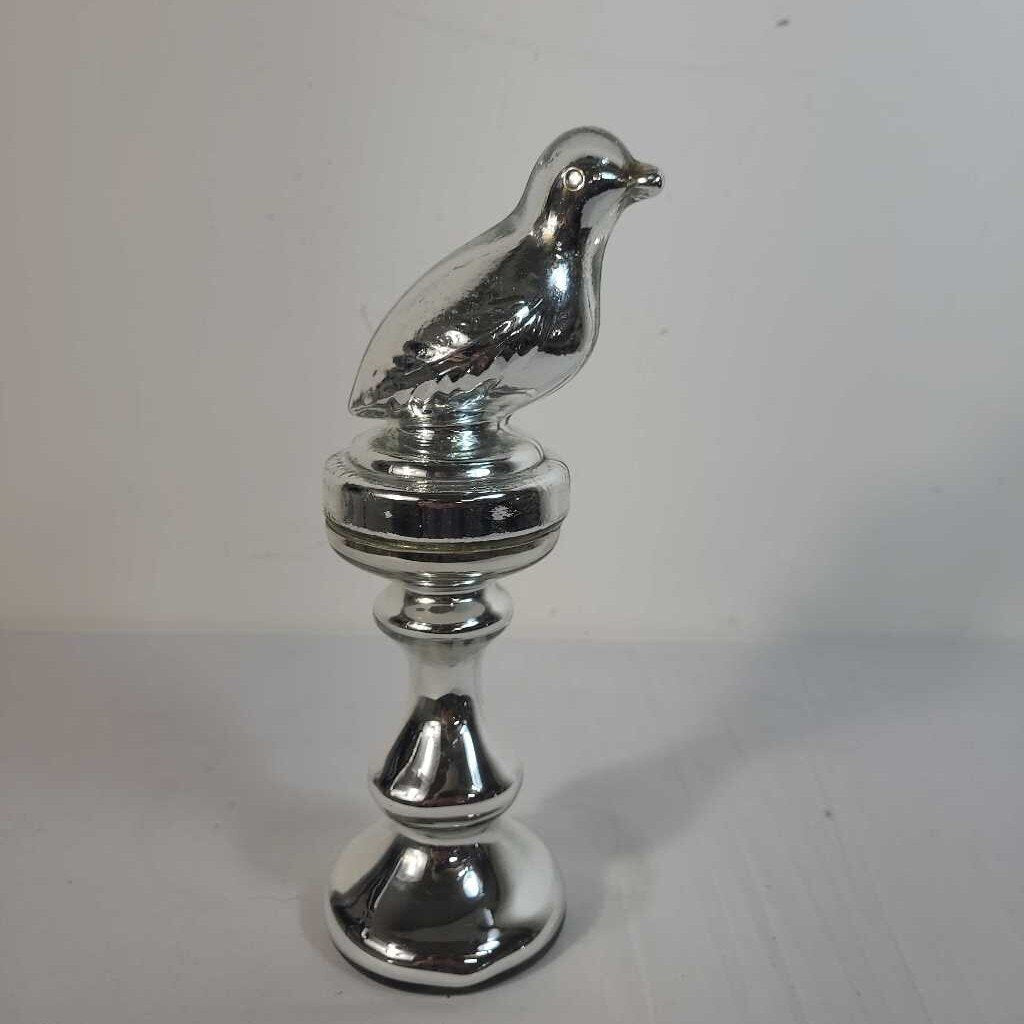 SILVER GLASS BIRD ON PEDASTAL