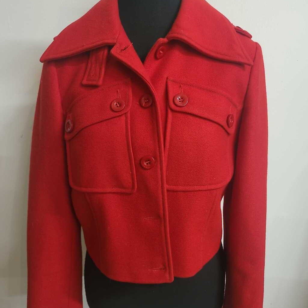 PINKO - RED CROPPED WOOL-BLEND JACKET