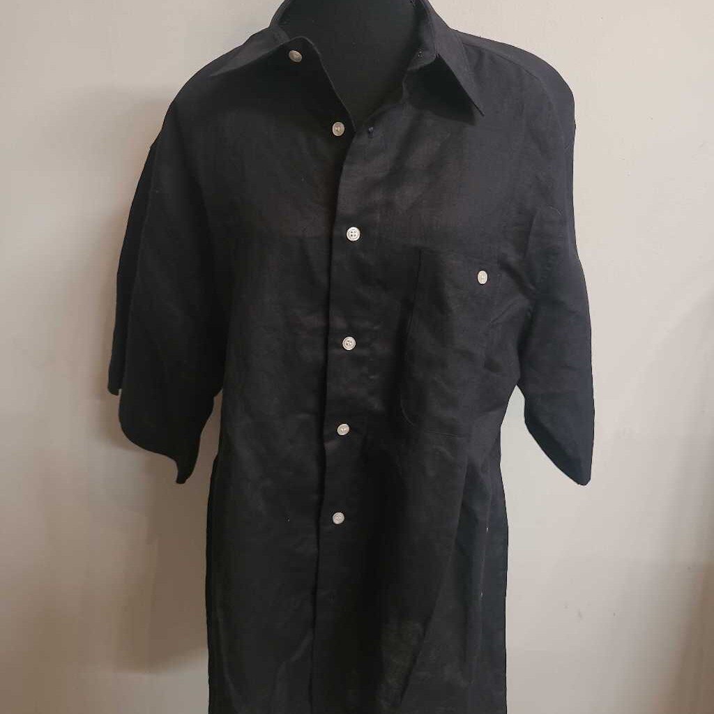 CLAUDIO FERRARA - BLACK WOOL-LINEN BLEND S/S BUTTON UP