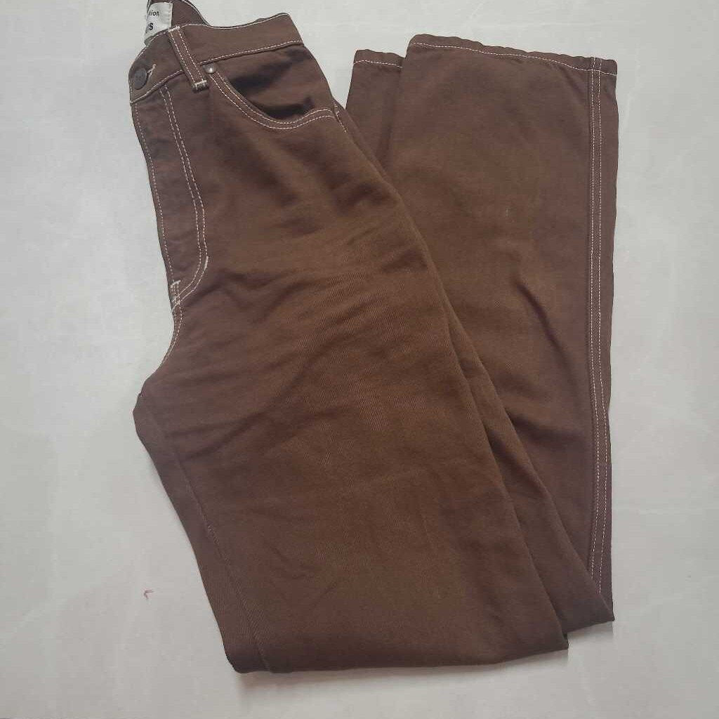 REFORMATION - CHOCOLATE BROWN HIGH WAISTED JEANS W/ WHITE STITCHING