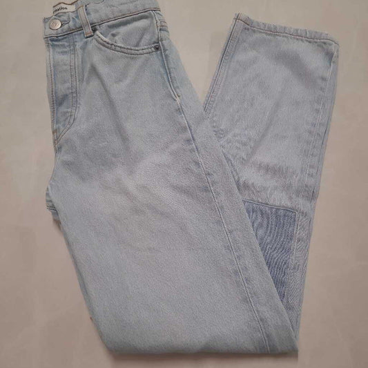 REFORMATION - LIGHT BLUE HIGH WAISTED JEANS W/ PATCHWORK