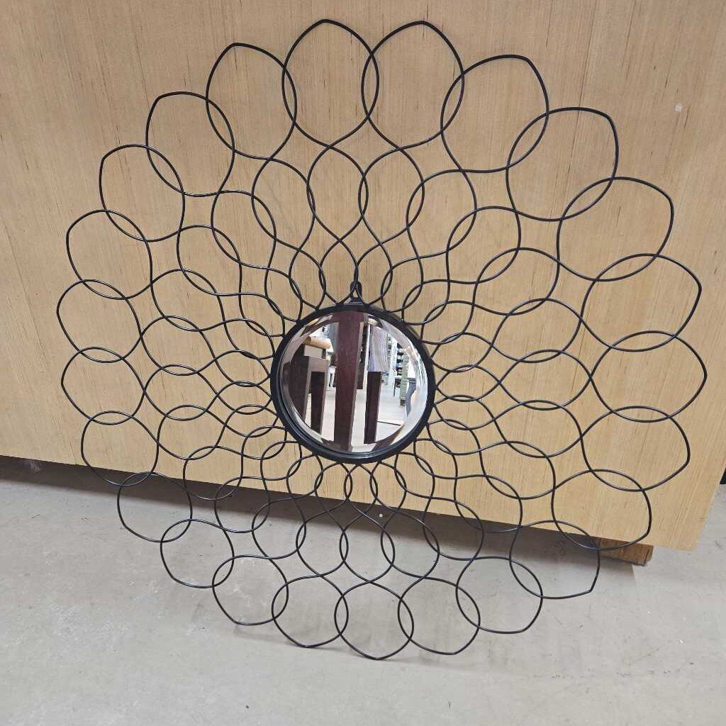 35.5" ROUND BLACK WIRE MIRROR