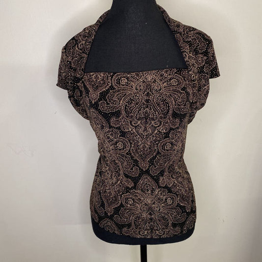 ONYX NITE - BLACK/GOLD PAISLEY PATTERN GLITTER BLOUSE