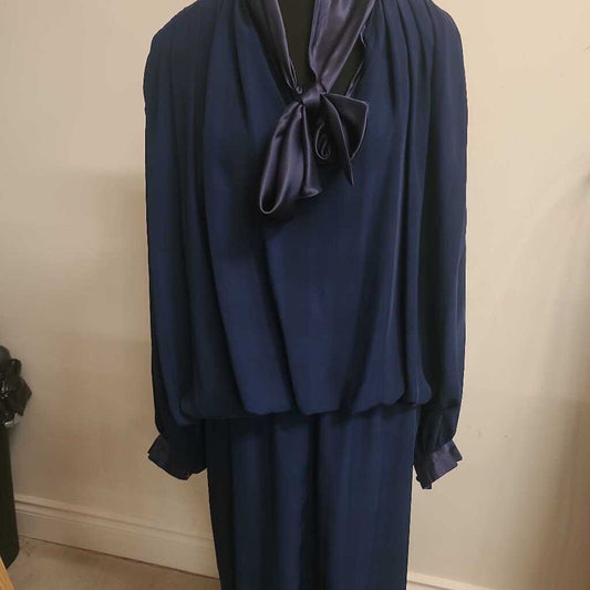 WAYNE CLARK - NAVY L/S DROP WAIST EVENING DRESS