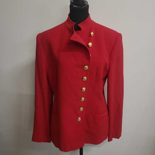 RALPH LAUREN - RED WOOL BLAZER W/ ASYMMETRICAL GOLD BUTTONS