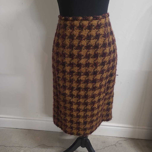 JONES NEW YORK - RED/MUSTARD HOUNDSTOOTH WOOL-BLEND SKIRT
