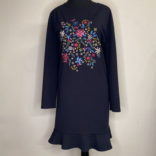 ZARA - NAVY DRESS W/ FLORAL EMBROIDERY