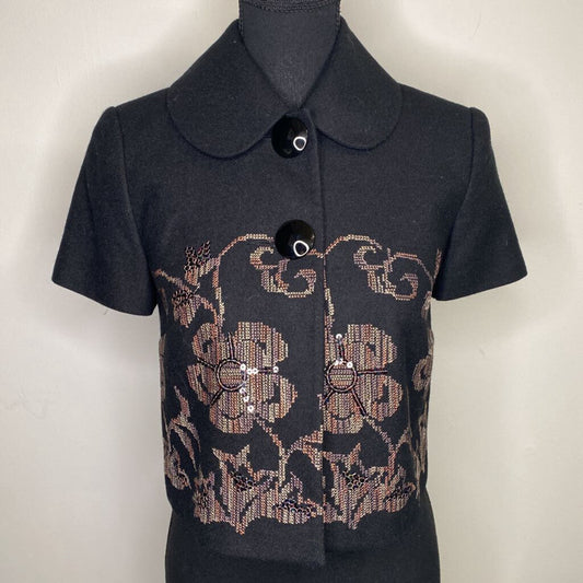 TRISTAN - SEQUIN/CROSS STITCH BLACK WOOL-BLEND S/S JACKET