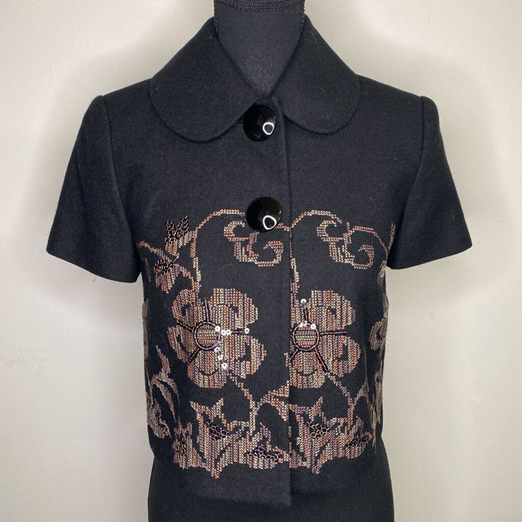 TRISTAN - SEQUIN/CROSS STITCH BLACK WOOL-BLEND S/S JACKET