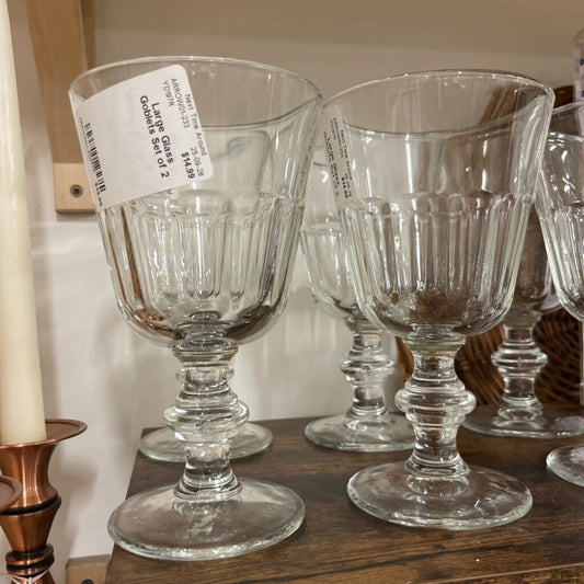 Large Glass Goblets Set of 2