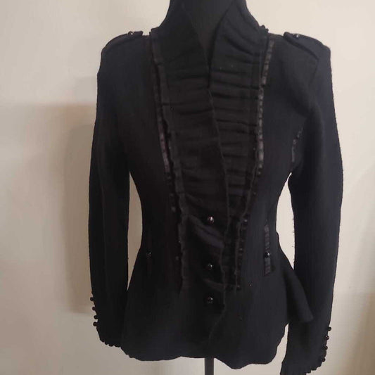 RUFFLED BLACK CARDIGAN